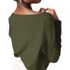 imageOFEEFAN Womens Long Sleeve Tops 2024 Striped Shirt Women Drop Shoulder Boat Neck Tops Loose Fit Casual ShirtsOlive Green