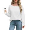 imageOFEEFAN Womens Long Sleeve Tops 2024 Striped Shirt Women Drop Shoulder Boat Neck Tops Loose Fit Casual ShirtsWhite