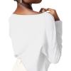 imageOFEEFAN Womens Long Sleeve Tops 2024 Striped Shirt Women Drop Shoulder Boat Neck Tops Loose Fit Casual ShirtsWhite