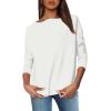 imageOFEEFAN Womens Long Sleeve Tops 2024 Striped Shirt Women Drop Shoulder Boat Neck Tops Loose Fit Casual ShirtsWhite