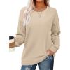 imageOFEEFAN Crewneck Sweatshirts for Women Cable Knit Sleeve Lightweight Fall and Winter Tops 2024