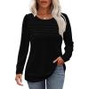 imageOFEEFAN Long Sleeve Shirts for Women Fall Fashion 2025 Dressy Casual Blouses Trendy Pleated Tunic Tops for LeggingsBlack