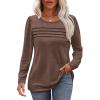 imageOFEEFAN Long Sleeve Shirts for Women Fall Fashion 2025 Dressy Casual Blouses Trendy Pleated Tunic Tops for LeggingsCoffee