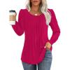 imageOFEEFAN Long Sleeve Shirts for Women Fall Tops Dressy Casual Blouses Pleated Scooped Neck Tunic Tops for Leggings1hot Pink