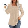 imageOFEEFAN Long Sleeve Shirts for Women Fall Tops Dressy Casual Blouses Pleated Scooped Neck Tunic Tops for Leggings1khaki