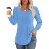 imageOFEEFAN Long Sleeve Shirts for Women Fall Tops Dressy Casual Blouses Pleated Scooped Neck Tunic Tops for Leggings1light Blue