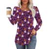 imageOFEEFAN Long Sleeve Shirts for Women Fall Tops Dressy Casual Blouses Pleated Scooped Neck Tunic Tops for Leggings2halloween Print