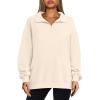 imageOFEEFAN Sweatshirts for Women Loose Fit Quarter Zip Pullover Lightweight Fall ClothesDapricot
