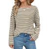 imageOFEEFAN Womens Long Sleeve Tops 2024 Striped Shirt Women Drop Shoulder Boat Neck Tops Loose Fit Casual ShirtsApricot Black