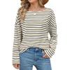 imageOFEEFAN Womens Long Sleeve Tops 2024 Striped Shirt Women Drop Shoulder Boat Neck Tops Loose Fit Casual ShirtsApricot Blue Stripe