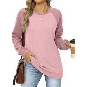 imageOFEEFAN Fall Sweatshirts for Women Winter Warm Sweaters Trendy 2024 Pullover Tops Pink XL