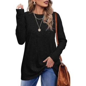 imageOFEEFAN Long Sleeve Shirts for Women Lightweight Crew Neck Casual Tunic TopsA01black