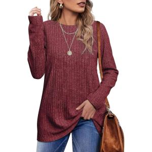 imageOFEEFAN Long Sleeve Shirts for Women Lightweight Crew Neck Casual Tunic TopsA02red