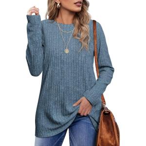 imageOFEEFAN Long Sleeve Shirts for Women Lightweight Crew Neck Casual Tunic TopsA04blue