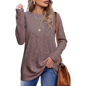 imageOFEEFAN Long Sleeve Shirts for Women Lightweight Crew Neck Casual Tunic TopsC06pink