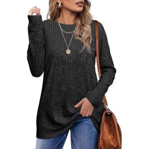 imageOFEEFAN Long Sleeve Shirts for Women Lightweight Crew Neck Casual Tunic TopsC07grey