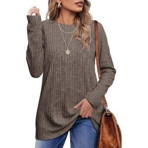 imageOFEEFAN Long Sleeve Shirts for Women Lightweight Crew Neck Casual Tunic TopsC08khaki
