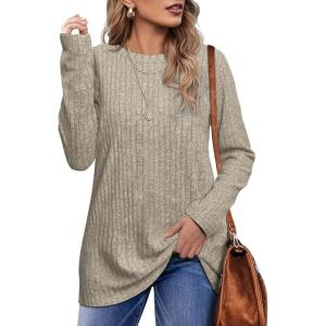 imageOFEEFAN Long Sleeve Shirts for Women Lightweight Crew Neck Casual Tunic TopsC09apricot