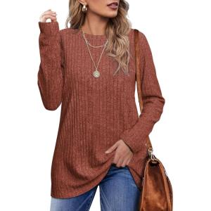 imageOFEEFAN Long Sleeve Shirts for Women Lightweight Crew Neck Casual Tunic TopsC21caramel Orange