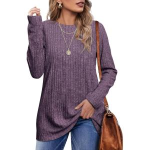 imageOFEEFAN Long Sleeve Shirts for Women Lightweight Crew Neck Casual Tunic TopsC22purple