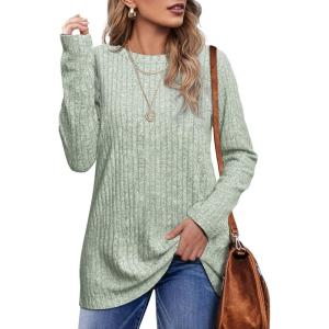 imageOFEEFAN Long Sleeve Shirts for Women Lightweight Crew Neck Casual Tunic TopsC24bean Green