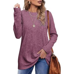 imageOFEEFAN Long Sleeve Shirts for Women Lightweight Crew Neck Casual Tunic TopsC26 Fuchsia