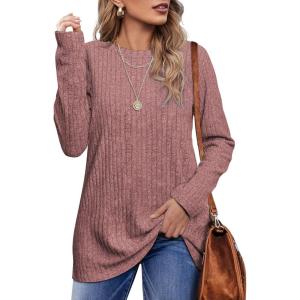 imageOFEEFAN Long Sleeve Shirts for Women Lightweight Crew Neck Casual Tunic TopsC27 Brick Red