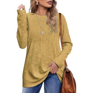 imageOFEEFAN Long Sleeve Shirts for Women Lightweight Crew Neck Casual Tunic TopsC28 Yellow