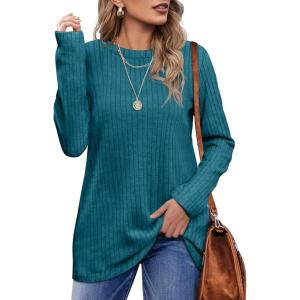 imageOFEEFAN Long Sleeve Shirts for Women Lightweight Crew Neck Casual Tunic TopsC30marine Blue