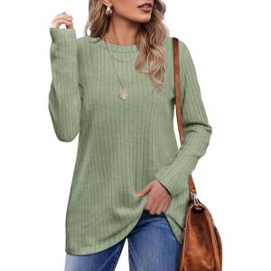 imageOFEEFAN Long Sleeve Shirts for Women Lightweight Crew Neck Casual Tunic TopsC31grass Green