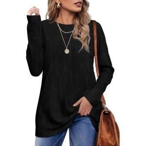imageOFEEFAN Long Sleeve Shirts for Women Lightweight Crew Neck Casual Tunic TopsC32irregular Black
