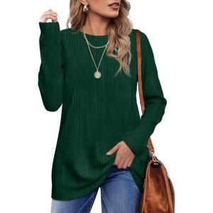 imageOFEEFAN Long Sleeve Shirts for Women Lightweight Crew Neck Casual Tunic TopsC34irregular Green