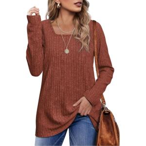 imageOFEEFAN Long Sleeve Shirts for Women Lightweight Crew Neck Casual Tunic TopsS05caramel Orange
