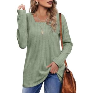 imageOFEEFAN Long Sleeve Shirts for Women Lightweight Crew Neck Casual Tunic TopsS10grass Green