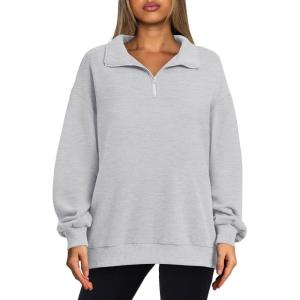 imageOFEEFAN Sweatshirts for Women Loose Fit Quarter Zip Pullover Lightweight Fall ClothesAgrey
