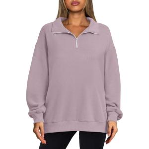 imageOFEEFAN Sweatshirts for Women Loose Fit Quarter Zip Pullover Lightweight Fall ClothesEdarkpink