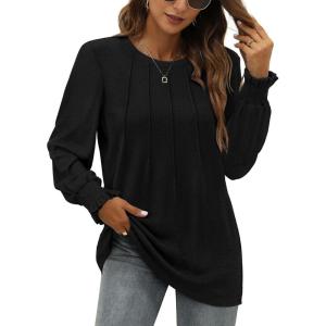 imageOFEEFAN Womens Tunic Tops Ruffle Sleeve Shirts Pleated Front Blouses Fall Travel Outfits S3XLA01black