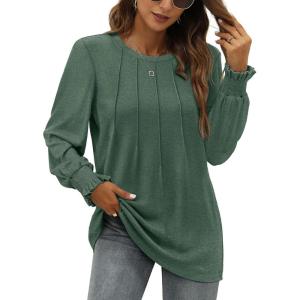 imageOFEEFAN Womens Tunic Tops Ruffle Sleeve Shirts Pleated Front Blouses Fall Travel Outfits S3XLA05army Green