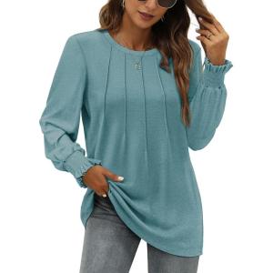 imageOFEEFAN Womens Tunic Tops Ruffle Sleeve Shirts Pleated Front Blouses Fall Travel Outfits S3XLA06turquoise