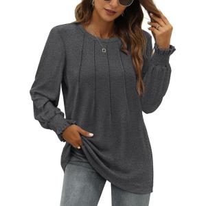 imageOFEEFAN Womens Tunic Tops Ruffle Sleeve Shirts Pleated Front Blouses Fall Travel Outfits S3XLA10darkgrey