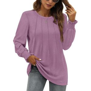imageOFEEFAN Womens Tunic Tops Ruffle Sleeve Shirts Pleated Front Blouses Fall Travel Outfits S3XLA12taro Purple