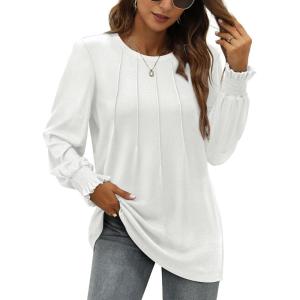 imageOFEEFAN Womens Tunic Tops Ruffle Sleeve Shirts Pleated Front Blouses Fall Travel Outfits S3XLA13white