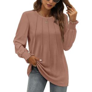 imageOFEEFAN Womens Tunic Tops Ruffle Sleeve Shirts Pleated Front Blouses Fall Travel Outfits S3XLA14nutmeg