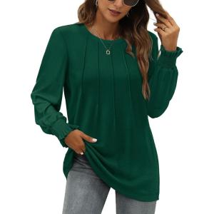 imageOFEEFAN Womens Tunic Tops Ruffle Sleeve Shirts Pleated Front Blouses Fall Travel Outfits S3XLA16green