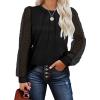 imageOFEEFAN Long Sleeve Shirts for Women Swiss Dot Puff Sleeve Pleated Fall Tunic Tops Crew Neck Dressy Casual BlousesAblack