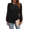 imageOFEEFAN Long Sleeve Shirts for Women Swiss Dot Puff Sleeve Pleated Fall Tunic Tops Crew Neck Dressy Casual BlousesAblack