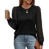 imageOFEEFAN Long Sleeve Shirts for Women Swiss Dot Puff Sleeve Pleated Fall Tunic Tops Crew Neck Dressy Casual BlousesAblack