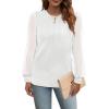 imageOFEEFAN Long Sleeve Shirts for Women Swiss Dot Puff Sleeve Pleated Fall Tunic Tops Crew Neck Dressy Casual BlousesBoff White