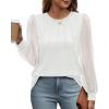 imageOFEEFAN Long Sleeve Shirts for Women Swiss Dot Puff Sleeve Pleated Fall Tunic Tops Crew Neck Dressy Casual BlousesBoff White