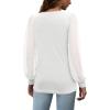 imageOFEEFAN Long Sleeve Shirts for Women Swiss Dot Puff Sleeve Pleated Fall Tunic Tops Crew Neck Dressy Casual BlousesBoff White